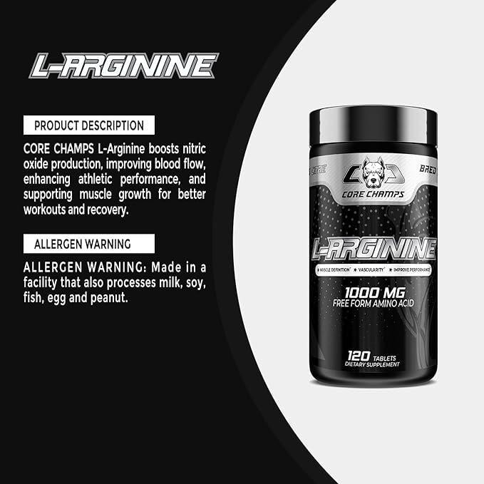 Core Champs L-Arginine | 1000mg Free Form Amino Acid 120 Tablets/servings
