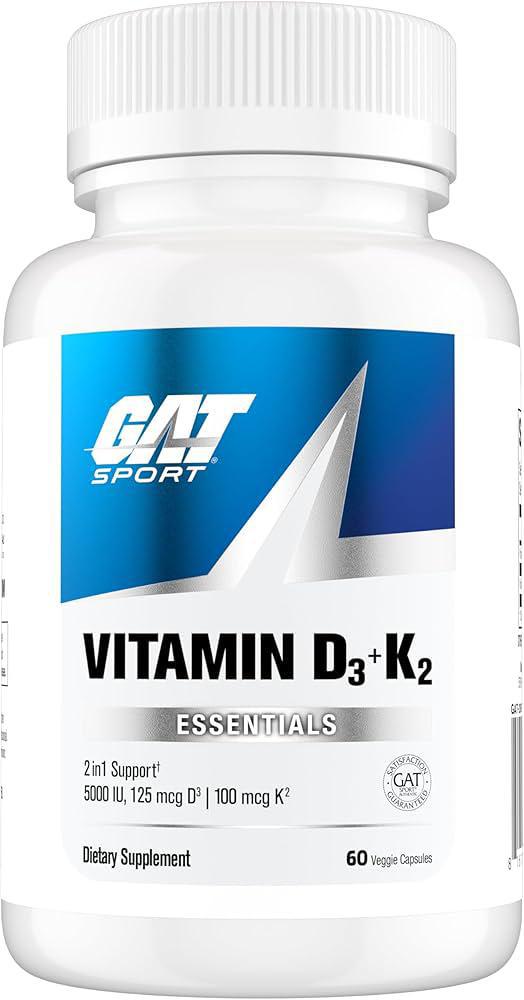 GAT SPORT Vitamin D3 K2, 5000 IU (125 mcg) Vitamin D, 60 Day Supply