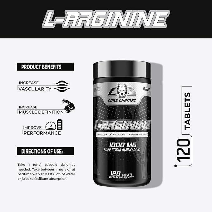 Core Champs L-Arginine | 1000mg Free Form Amino Acid 120 Tablets/servings