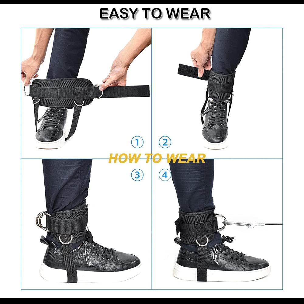 Ankle Strap for Cable Machine (Pair) Adjustable Comfort fit Neoprene and Reinforce 4 D-Rings