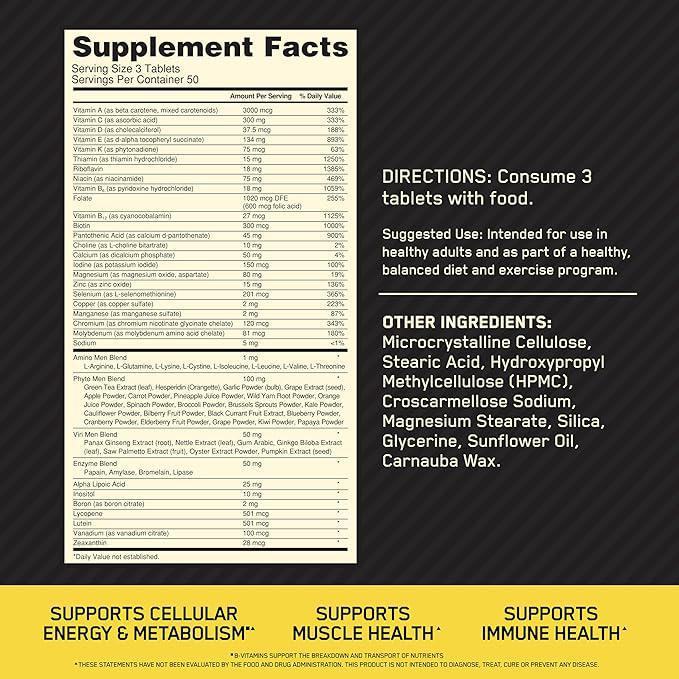 Optimum Nutrition Opti-Men, Vitamin C, Zinc and Vitamin D, E, B12 for Immune Support Mens Daily Multivitamin Supplement optimen