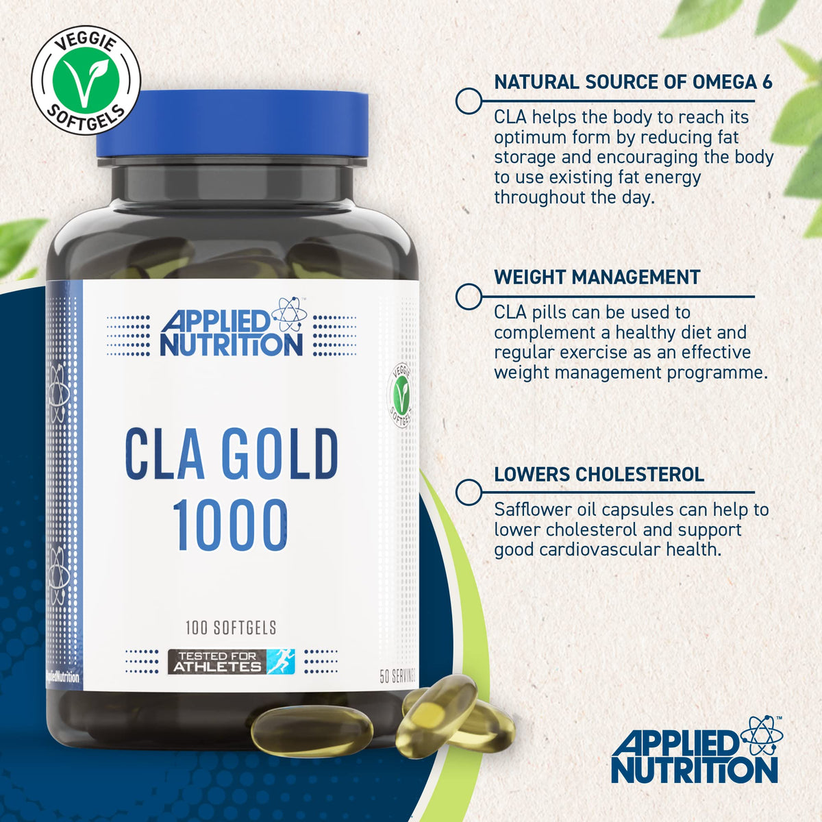 Applied Nutrition CLA Gold, 1000 mg, 100 Softgels, Helps  Weightloss & weight management