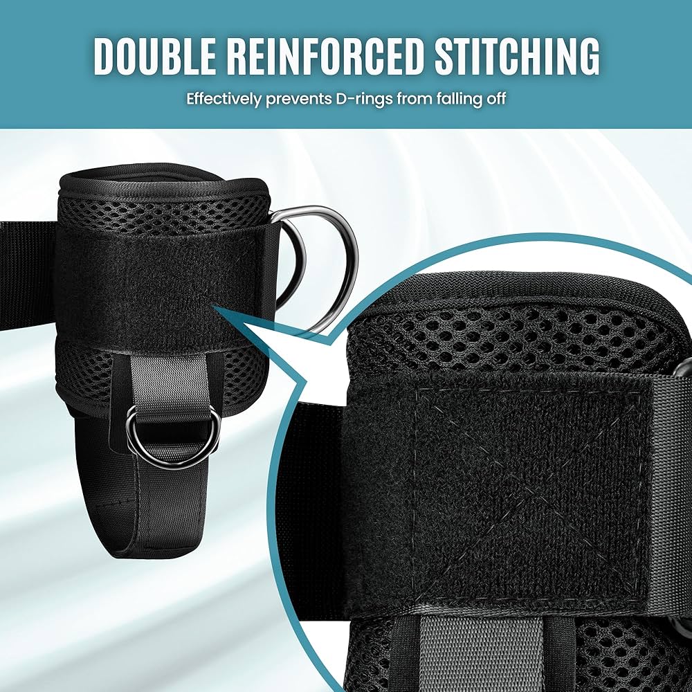 Ankle Strap for Cable Machine (Pair) Adjustable Comfort fit Neoprene and Reinforce 4 D-Rings