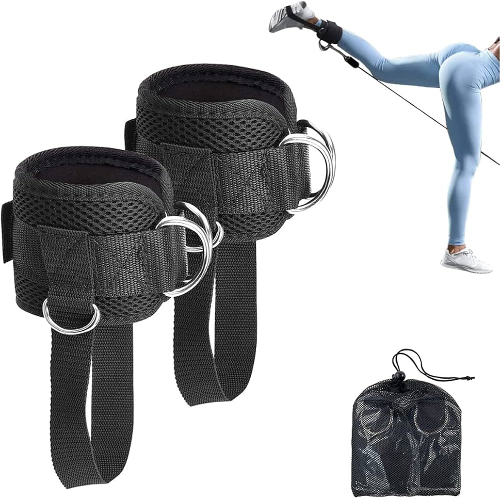 Ankle Strap for Cable Machine (Pair) Adjustable Comfort fit Neoprene and Reinforce 4 D-Rings