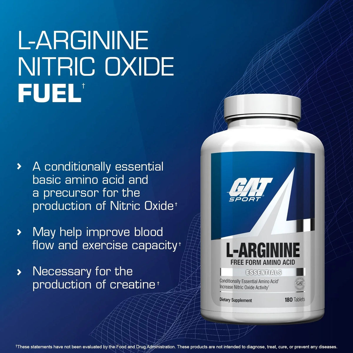 GAT SPORT L-Arginine Tablets, 180 Count
