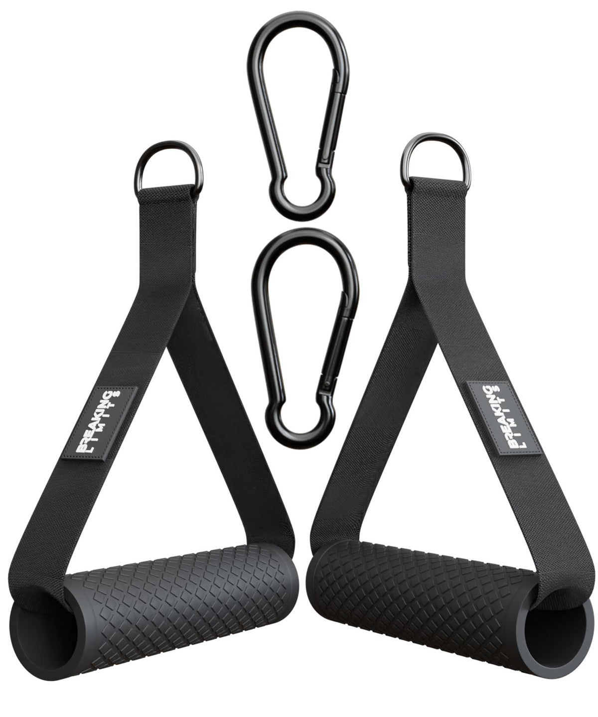 Heavy-duty gym exercise handles with rubber grip for cable machines.