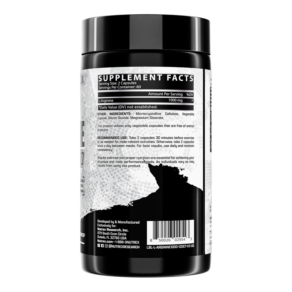 Nutrex Research L-Arginine 1000 mg Capsules - Nitric Oxide Booster for Enhanced Blood Flow,