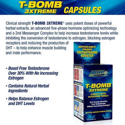 MHP T-Bomb 3xtreme Clinically Tested, Testosterone Booster for Men, Increase Libido, 168 Count