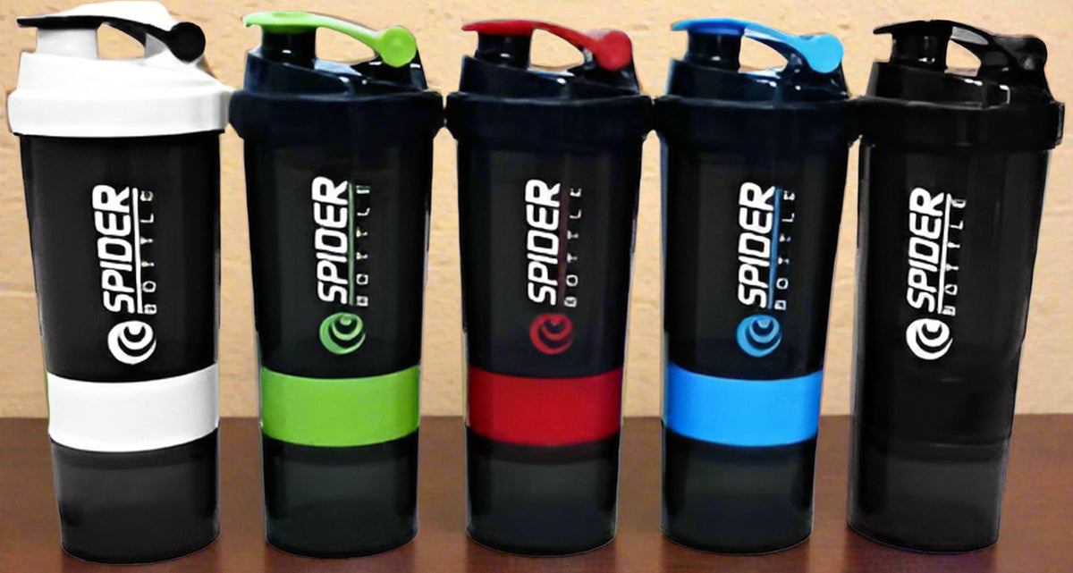 Spider Gym Shaker Bottle 500ML with 2 Pill Compartments