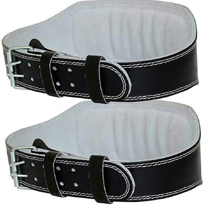 Weight Lifting Leather Belt Black with White for heavy strength training.