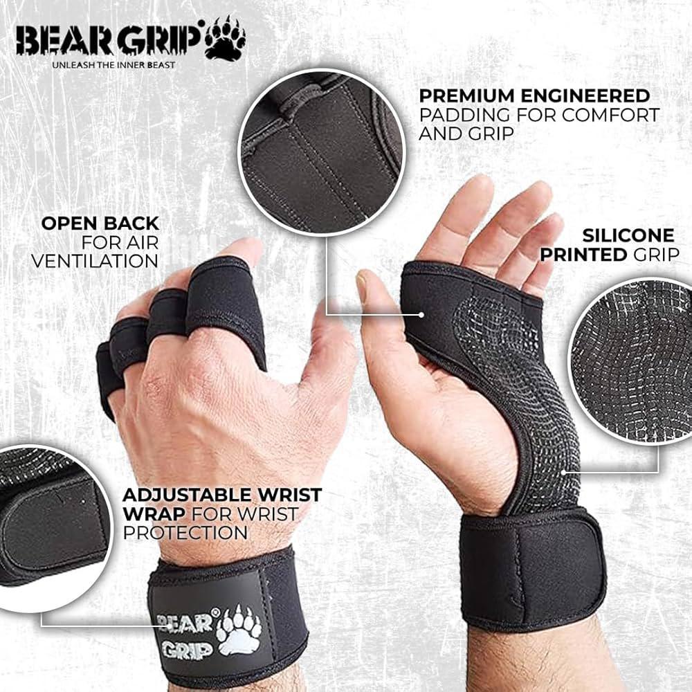 BEAR GRIP - Open Workout Gloves for Crossfit, Bodybuilding, callisthenics, Powerlifting
