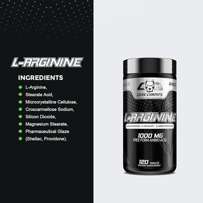 Core Champs L-Arginine | 1000mg Free Form Amino Acid 120 Tablets/servings