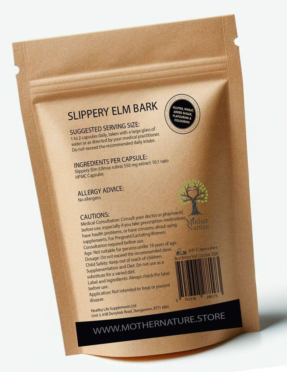 Slippery Elm Capsules 550mg Clean Natural Slippery Elm Bark Powder Eco-friendly 75grams