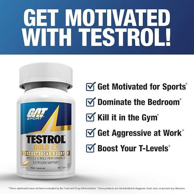 GAT SPORT Testrol Gold ES, Tribulus, DIM, Zinc, Longjack, Fenugreek, Saw Palmetto, Estrogen Balance, 60 Tablets