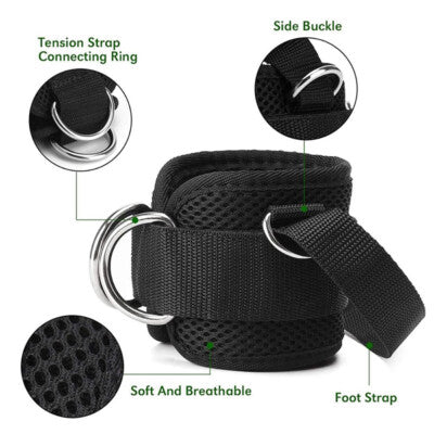 Ankle Strap for Cable Machine (Pair) Adjustable Comfort fit Neoprene and Reinforce 4 D-Rings