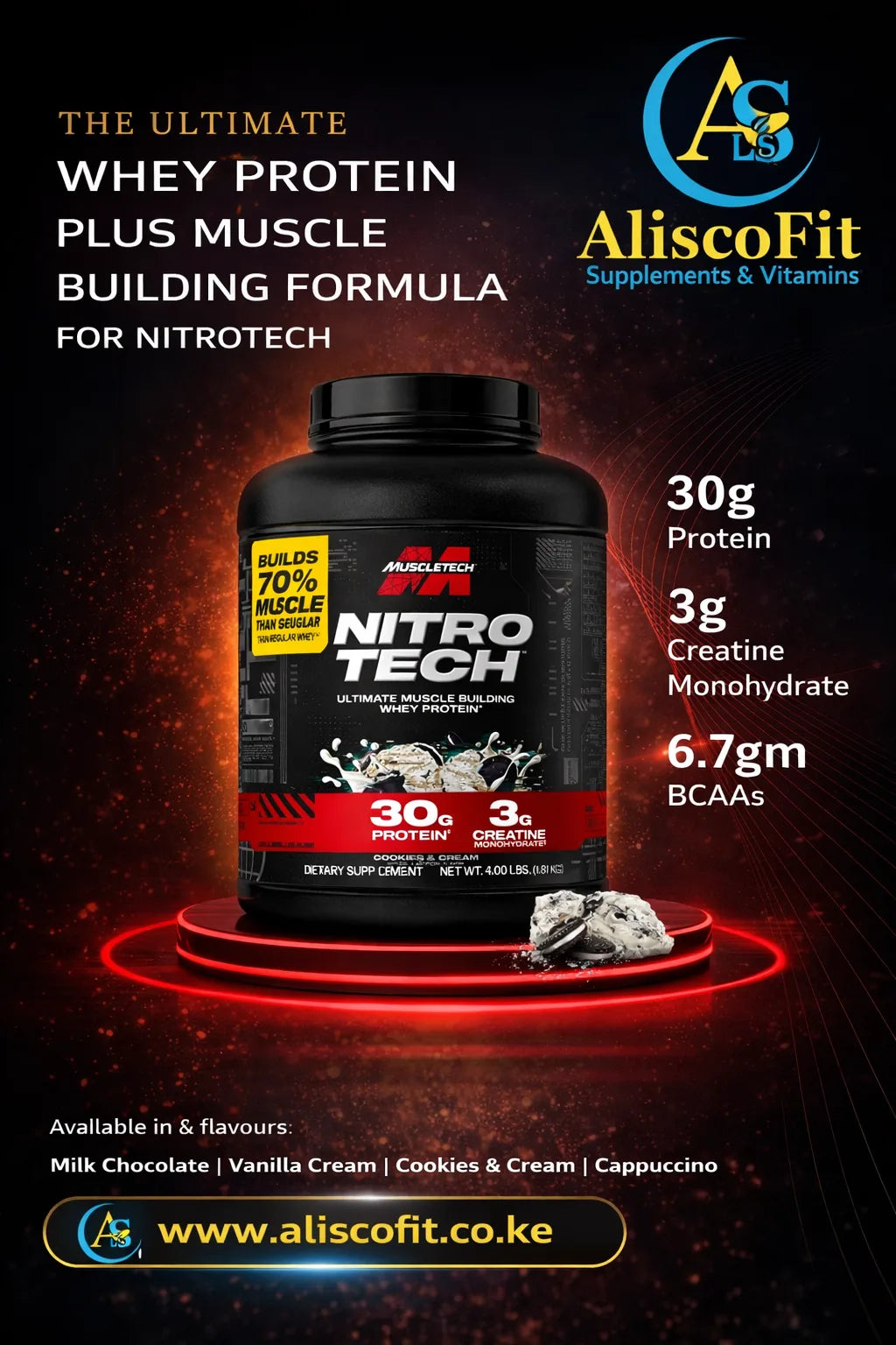 Muscletech Nitro-Tech Whey Protein Powder + Creatine 4lbs (1.81kg) 41Servings