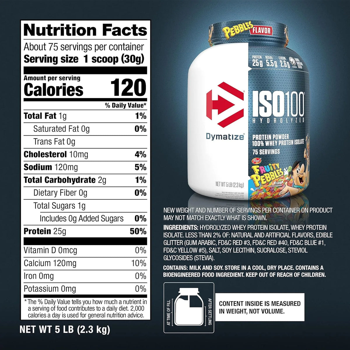 Dymatize ISO 100 Whey Protein Hydrolyzed Isolate 2.3KG 5LB (70/76Scoops) per Flavour