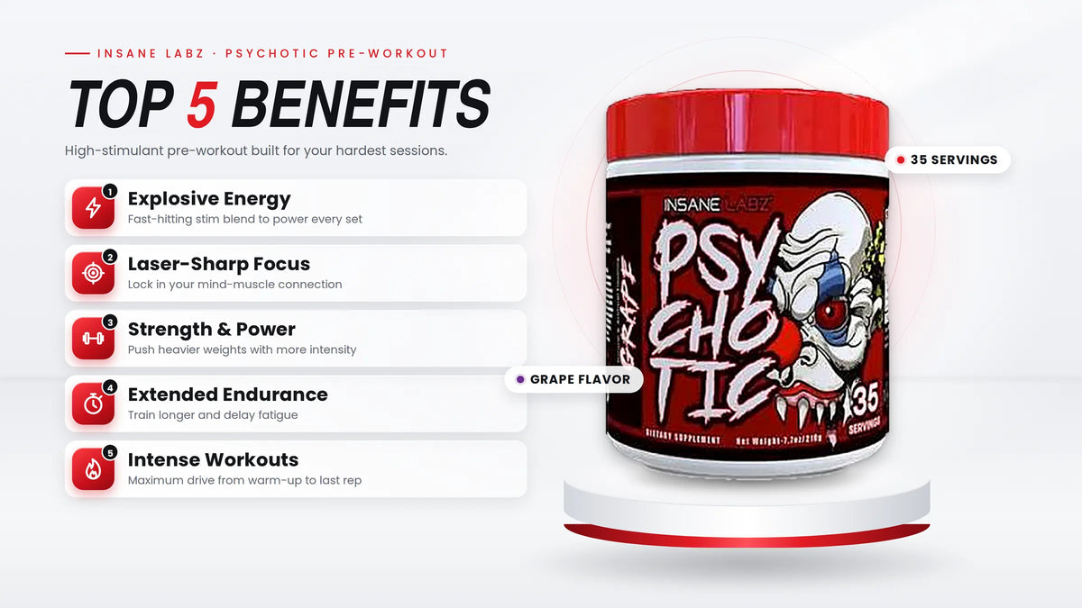 Insane Labz Psychotic, High Stimulant Pre Workout Powder 35Servings 219g