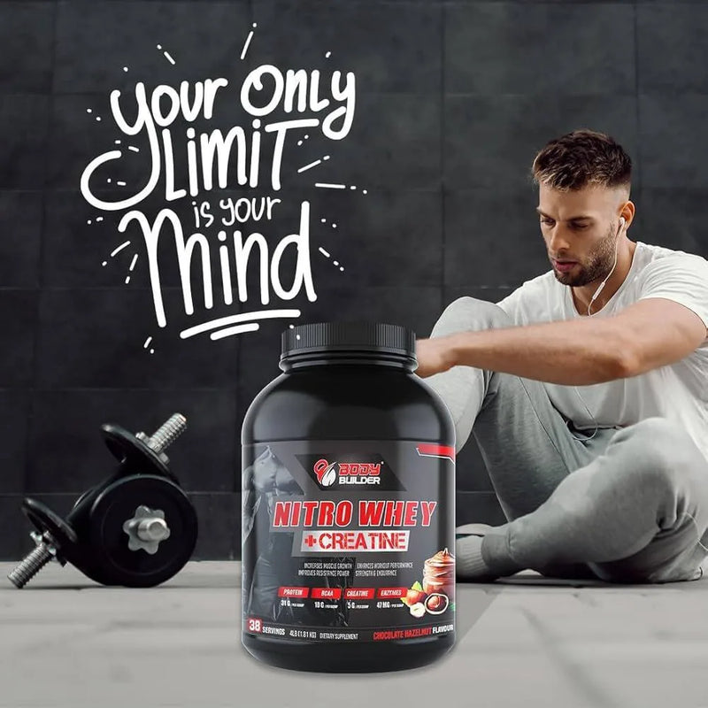 Body Builder Nitro Whey + Creatine, Chocolate, 4 LB, 37Servings