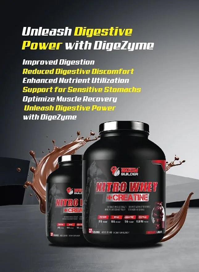 Body Builder Nitro Whey + Creatine, Chocolate, 4 LB, 37Servings