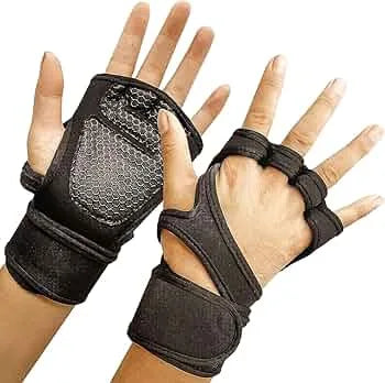 Open-Cut (With Thumb) Silicone finish Gym Training Gloves & Full Wrist Support Red & Black