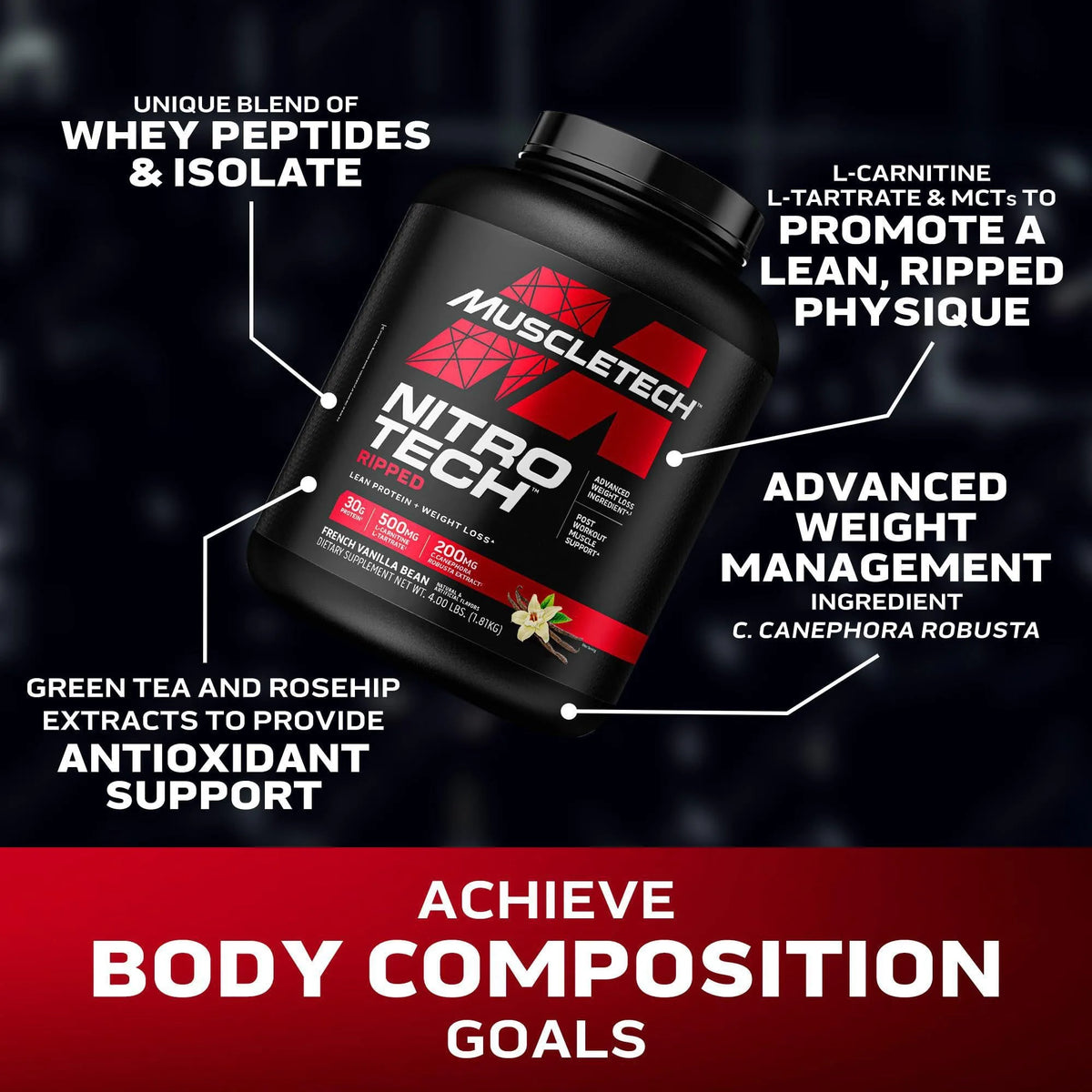 Muscletech Nitrotech Ripped Weightloss & Weight Management 4lbs(1.81kg) 44 servings