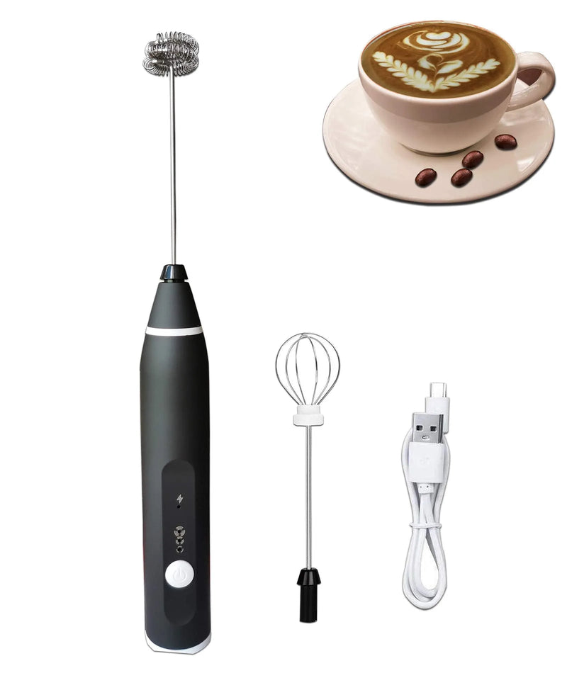 3-Speed Adjustable USB Rechargeable Handheld Electric Frother with 3 Stainless Whisks (Large)