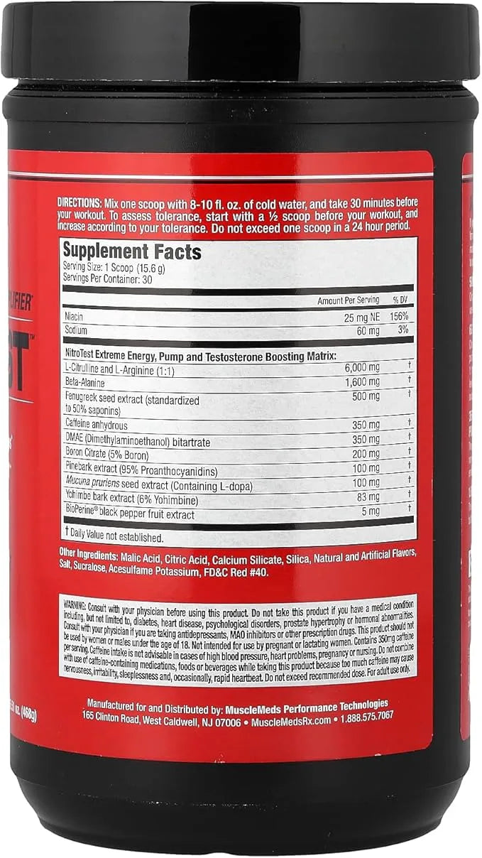 MuscleMeds Nitrotest Pre-Workout Supplement Drink 468grm 30serving