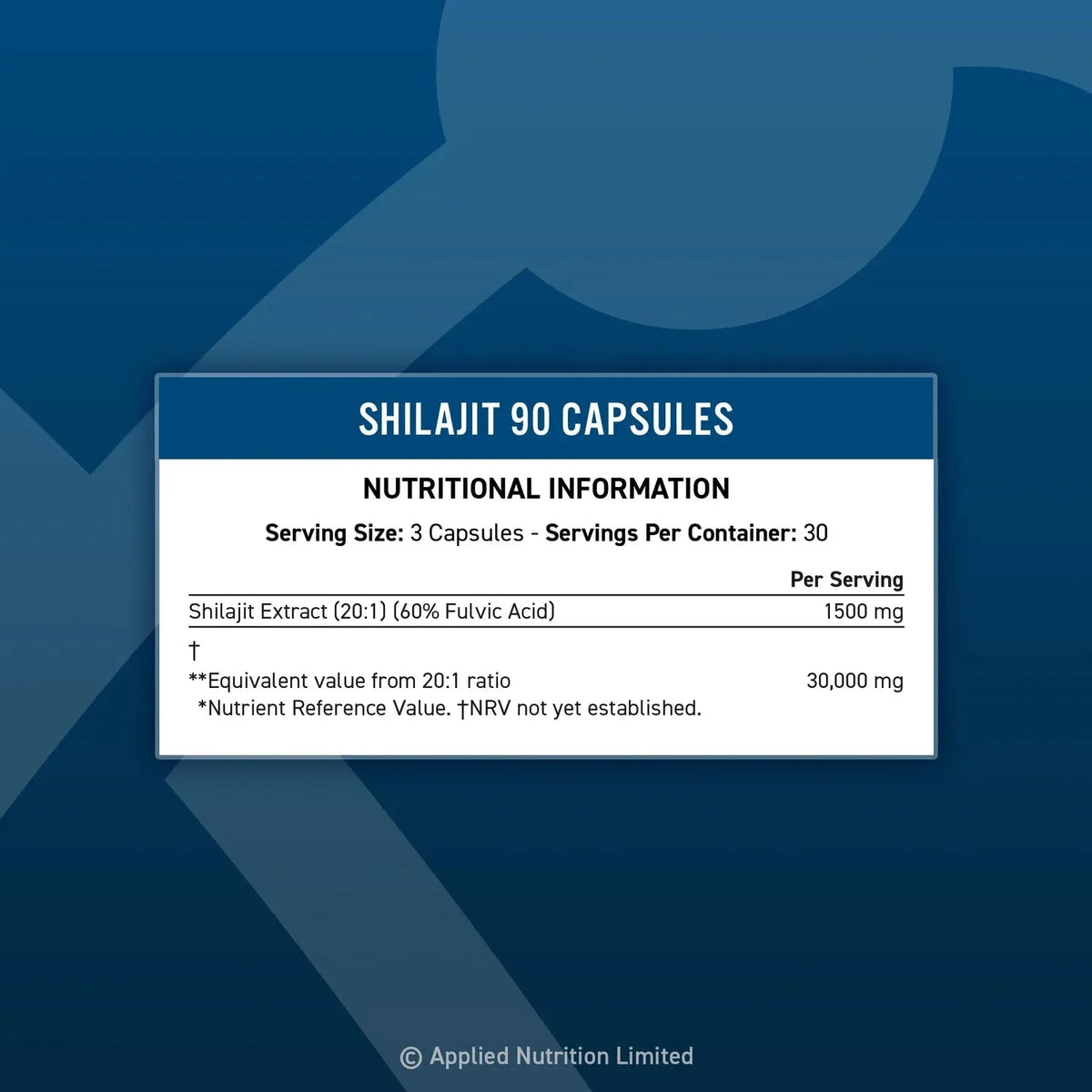 Applied Nutrition Shilajit capsules high dose 30,000 mg 90caps 30servings