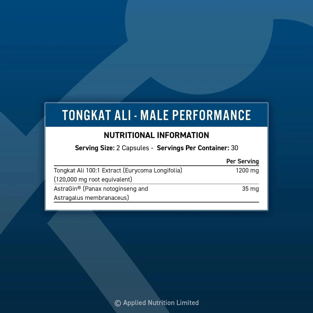 Applied Nutrition Tongkat Ali Long Jack Testosterone Supplement 1200mg 60Capsules 30Servings