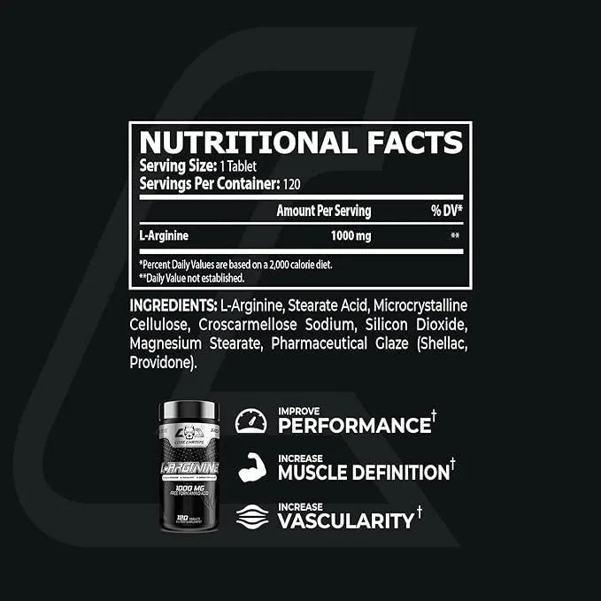 Core Champs L-Arginine | 1000mg Free Form Amino Acid 120 Tablets/servings