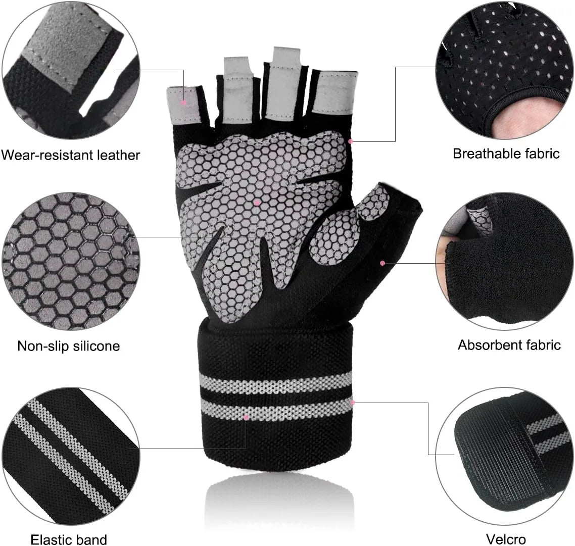 Training Gym Gloves with Full Wrist Support, Palm Protection and Extra Grip, Breathable