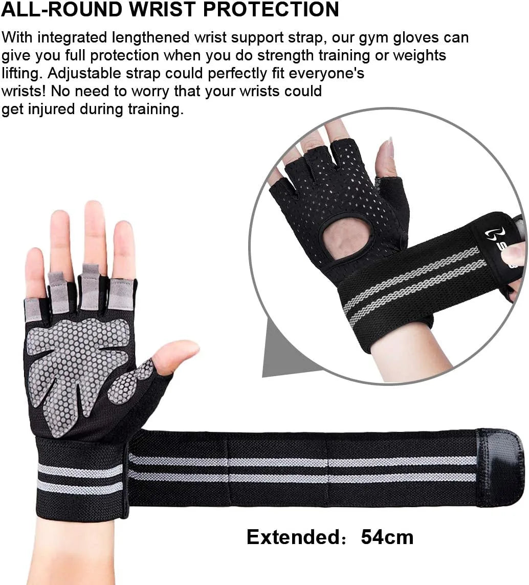 Training Gym Gloves with Full Wrist Support, Palm Protection and Extra Grip, Breathable