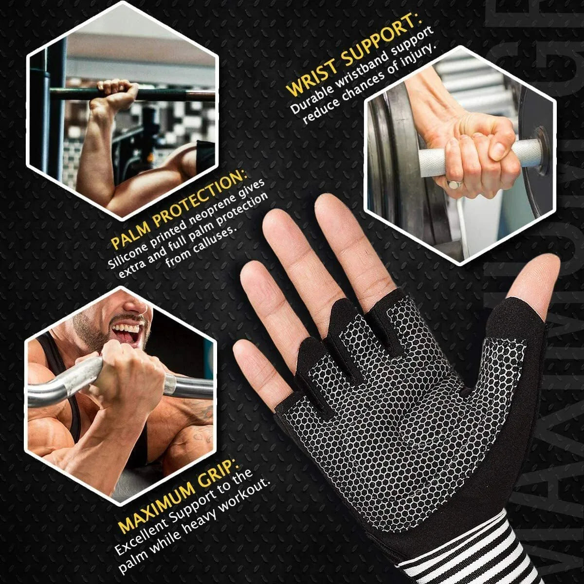 Training Gym Gloves with Full Wrist Support, Palm Protection and Extra Grip, Breathable
