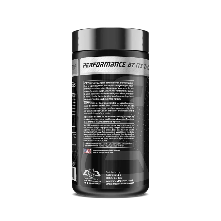 Core Champs SHRED-N-BURN Fat Burner 60 Capsules 60 Servings