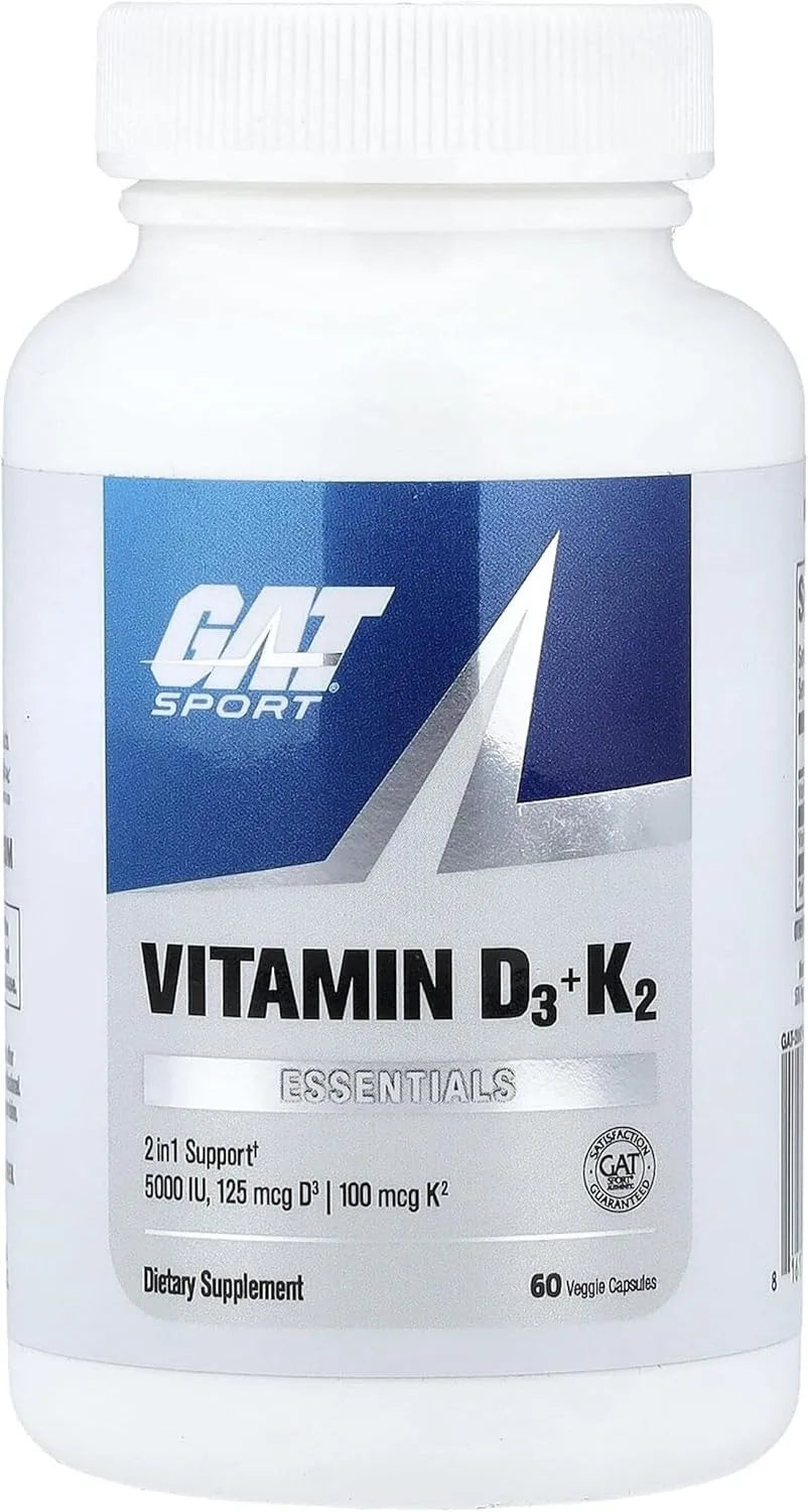 GAT SPORT Vitamin D3 K2, 5000 IU (125 mcg) Vitamin D, 60 Day Supply