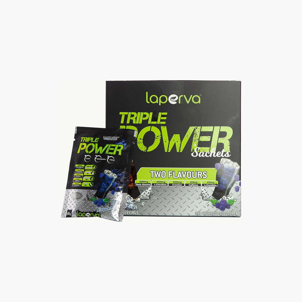 Laperva Triple Power Pre-Workout Sachets, Cola & Blue Raspberry, 30 Sachets