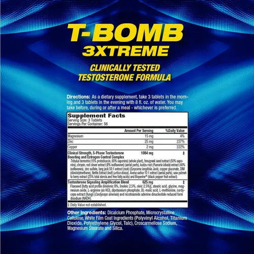 MHP T-Bomb 3xtreme Clinically Tested, Testosterone Booster for Men, Increase Libido, 168 Count