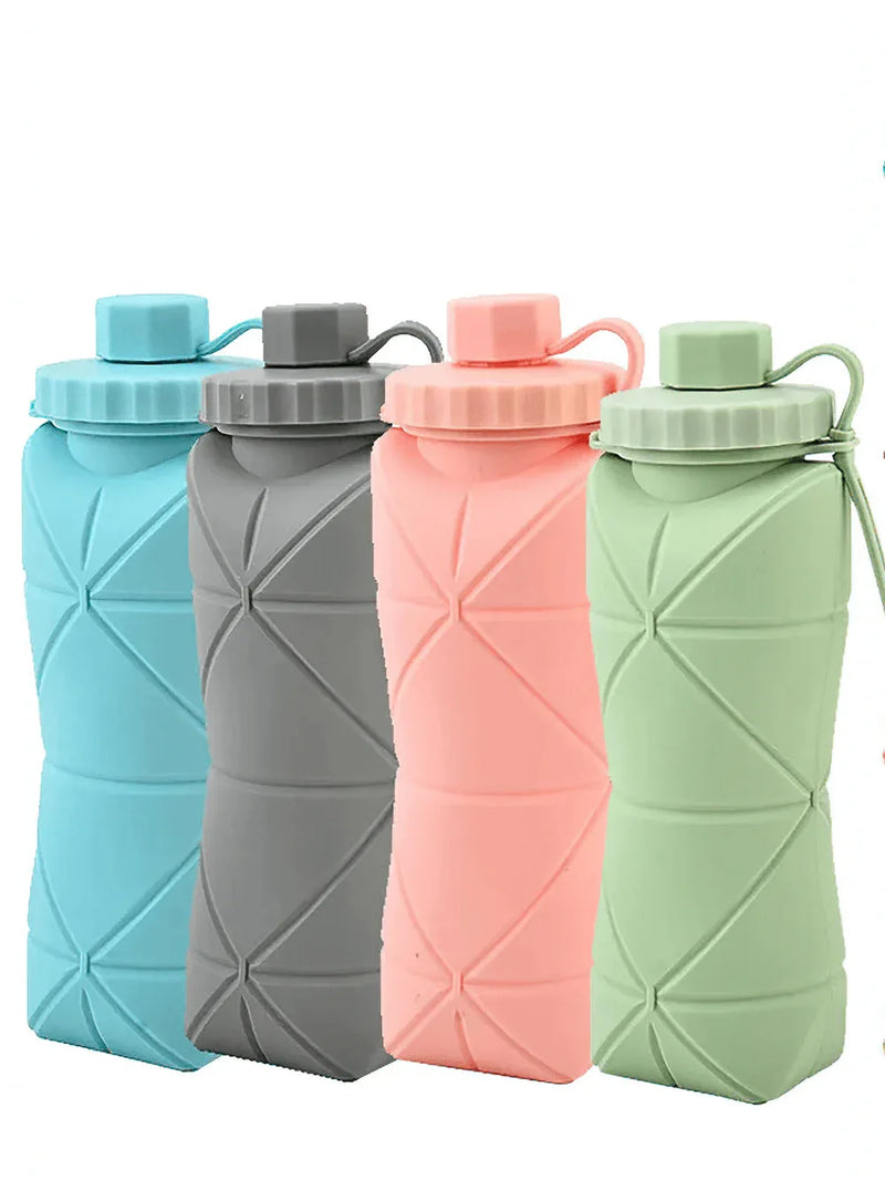 Portable Silicone Foldable Water Bottle 600ml - BPA Free Grey Travel Water Bottle