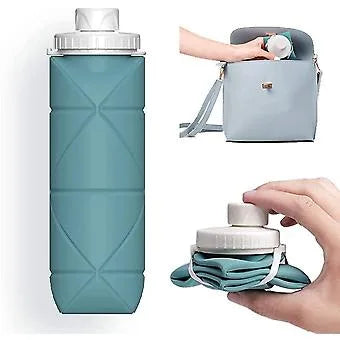 Portable Silicone Foldable Water Bottle 600ml - BPA Free Grey Travel Water Bottle