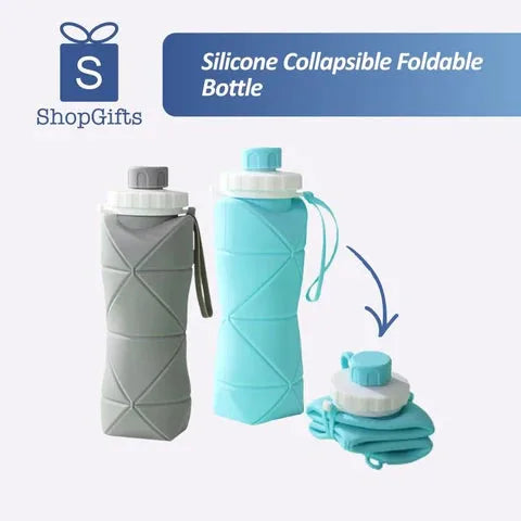 Portable Silicone Foldable Water Bottle 600ml - BPA Free Grey Travel Water Bottle