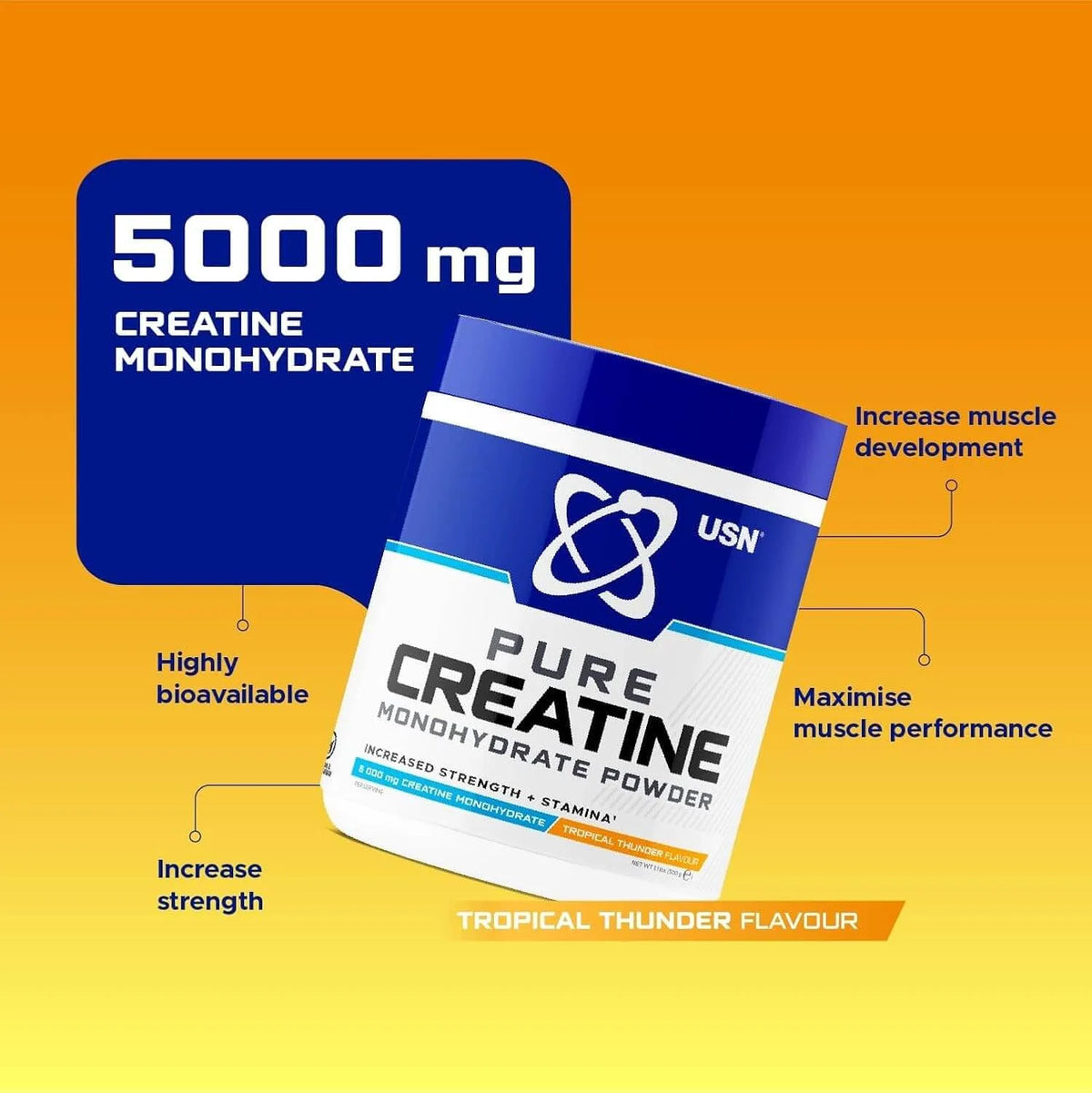 USN Pure Creatine Monohydrate 0.44lbs(200g) 40Servings