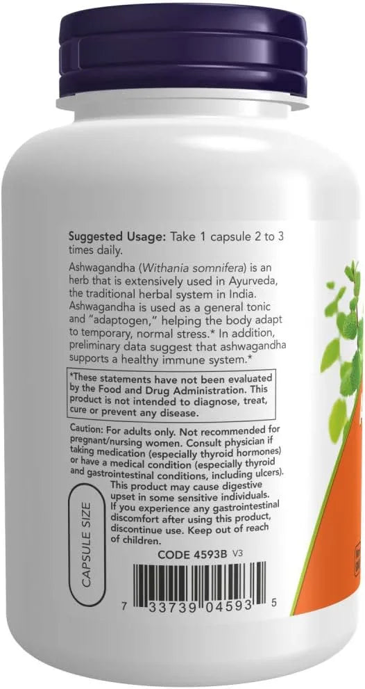 NOW Food Ashwagandha 450 mg 90 Vegetarian Capsules