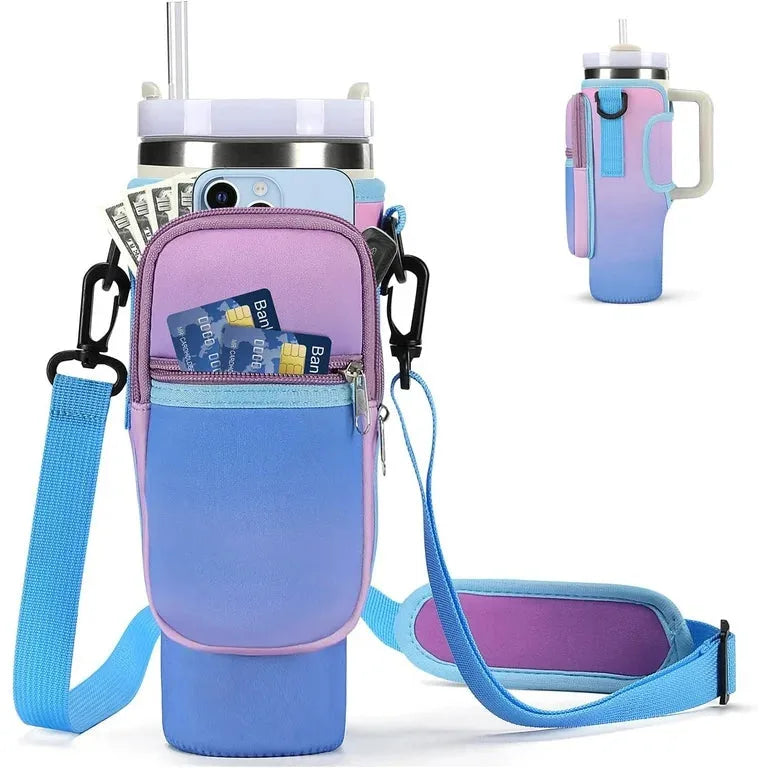 Water Bottle Carrier Bag with Phone Pocket Adjustable Strap
