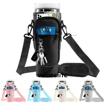 Water Bottle Carrier Bag with Phone Pocket Adjustable Strap