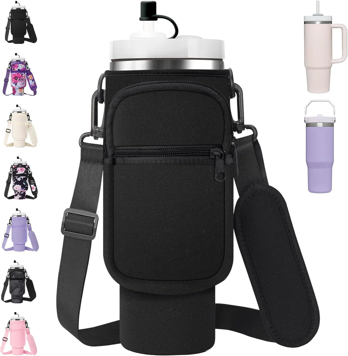 Water Bottle Carrier Bag with Phone Pocket Adjustable Strap
