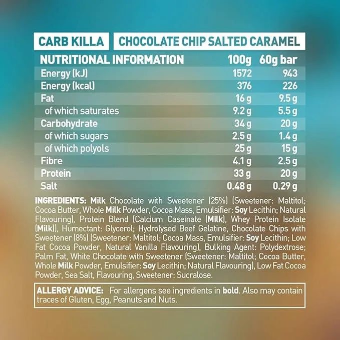 Grenade Carb Killa High Protein and Low Carb Bar, 12 x 60 g - Chocolate Chip Salted Caramel