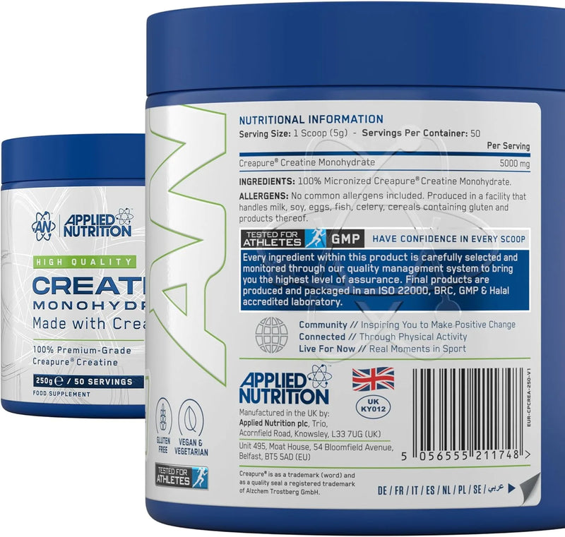 Applied Nutrition Creatine Monohydrate Made With Creapure 250g 50 Servings