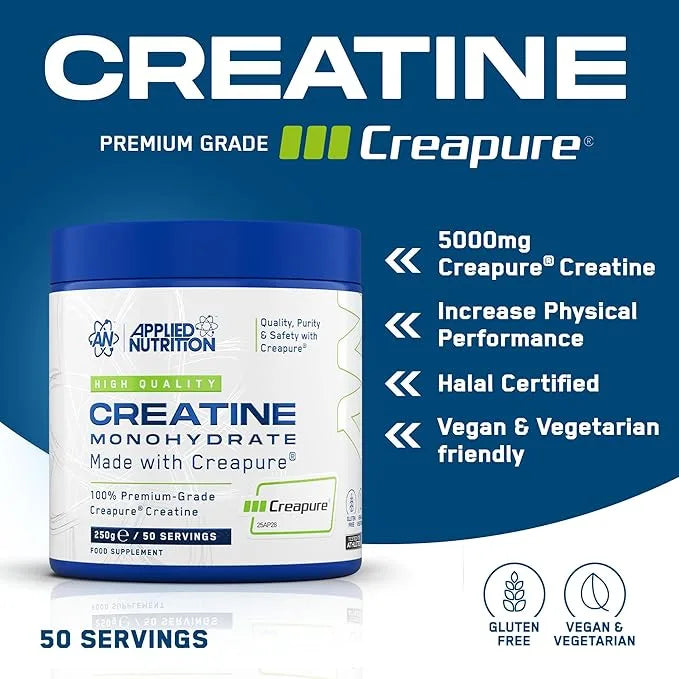 Applied Nutrition Creatine Monohydrate Made With Creapure 250g 50 Servings