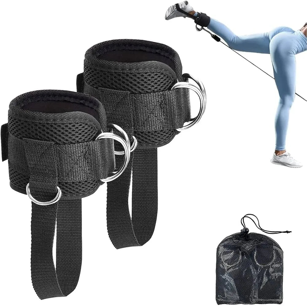 Ankle Strap for Cable Machine (Pair) Adjustable Comfort fit Neoprene and Reinforce 4 D-Rings